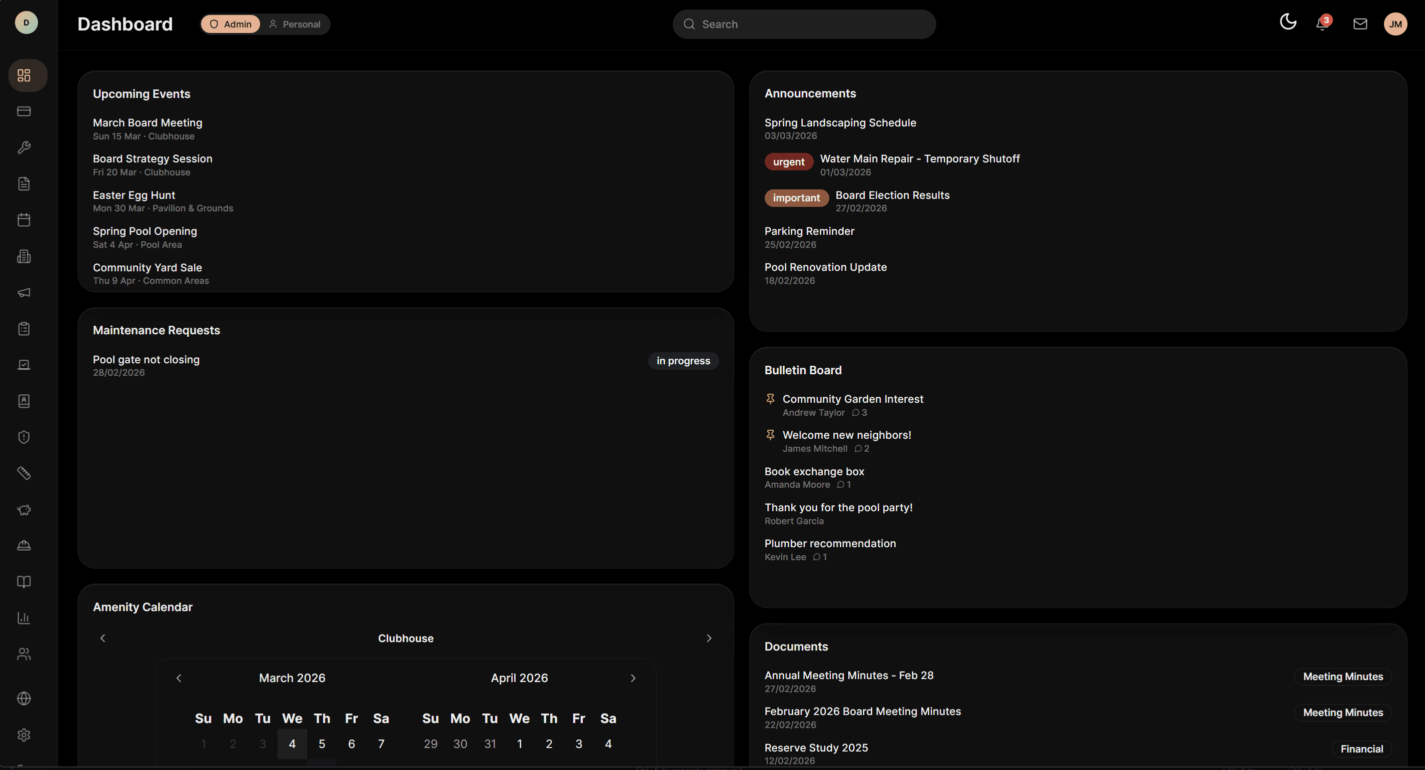 DuesIQ dashboard showing dues collection, payment tracking, and community management